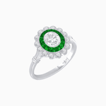 Load image into Gallery viewer, Vintage Inspired Oval French-Cut Double Halo Floral Ring - Shahin Jewelry