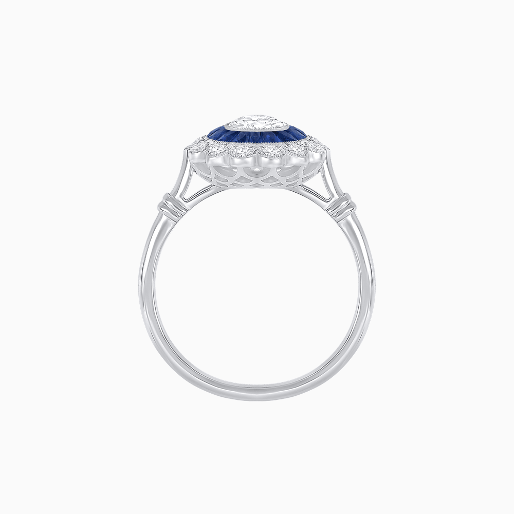 Vintage Inspired Oval French-Cut Double Halo Floral Ring - Shahin Jewelry