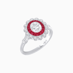 Load image into Gallery viewer, Vintage Inspired Oval French-Cut Double Halo Floral Ring - Shahin Jewelry