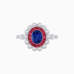 Load image into Gallery viewer, Vintage Inspired Oval French-Cut Double Halo Floral Ring - Shahin Jewelry