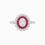 Load image into Gallery viewer, Vintage Inspired Oval French-Cut Double Halo Floral Ring - Shahin Jewelry