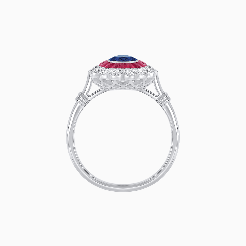 Vintage Inspired Oval French-Cut Double Halo Floral Ring - Shahin Jewelry