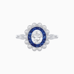 Load image into Gallery viewer, Vintage Inspired Oval French-Cut Double Halo Floral Ring - Shahin Jewelry