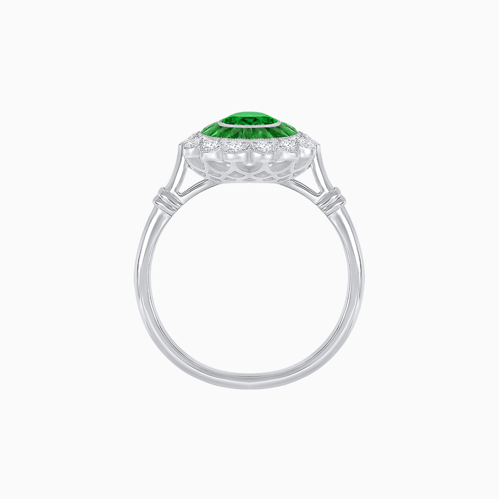 Vintage Inspired Oval French-Cut Double Halo Floral Ring - Shahin Jewelry