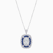 Vintage Inspired Oval French-Cut Gemstone Scalloped Halo Pendant - Shahin Jewelry
