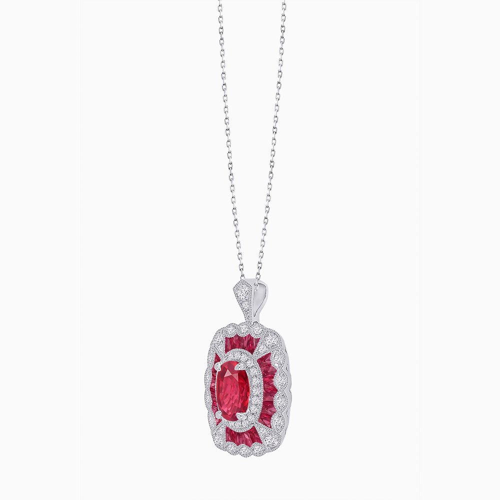 Vintage Inspired Oval French-Cut Gemstone Scalloped Halo Pendant - Shahin Jewelry