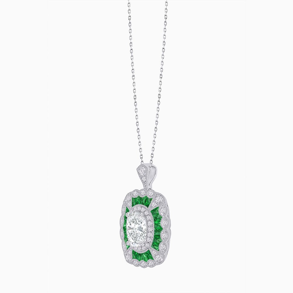 Vintage Inspired Oval French-Cut Gemstone Scalloped Halo Pendant - Shahin Jewelry