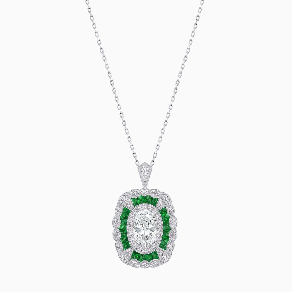 Vintage Inspired Oval French-Cut Gemstone Scalloped Halo Pendant - Shahin Jewelry
