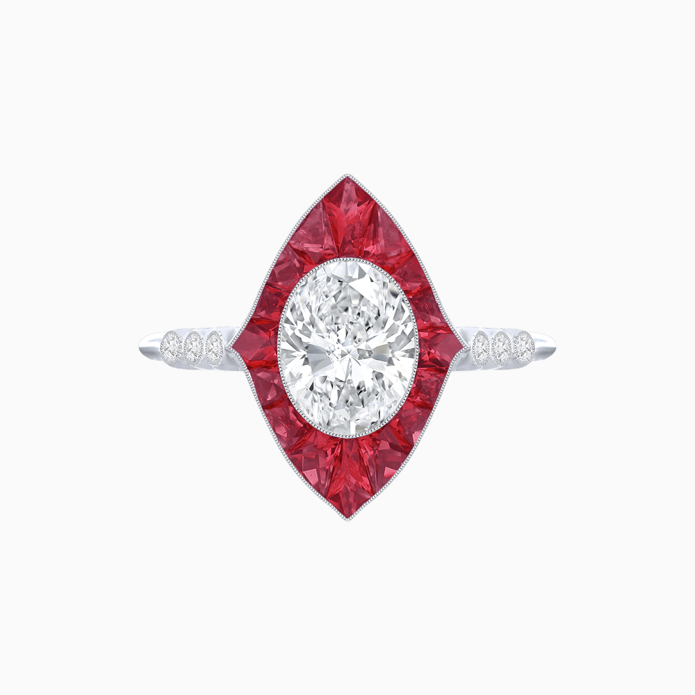 Vintage - Inspired Oval Mounting Ring with Intricate Gemstone Frame - Shahin Jewelry