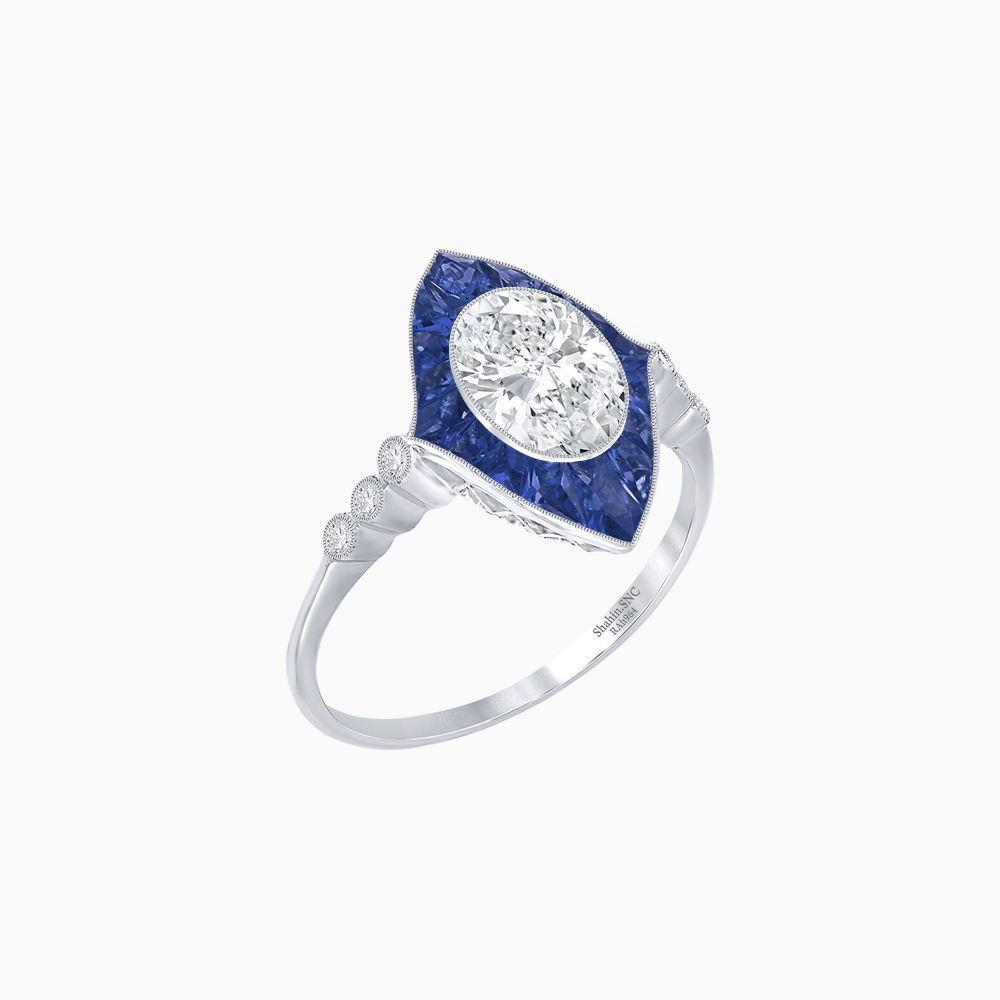 Vintage - Inspired Oval Mounting Ring with Intricate Gemstone Frame - Shahin Jewelry