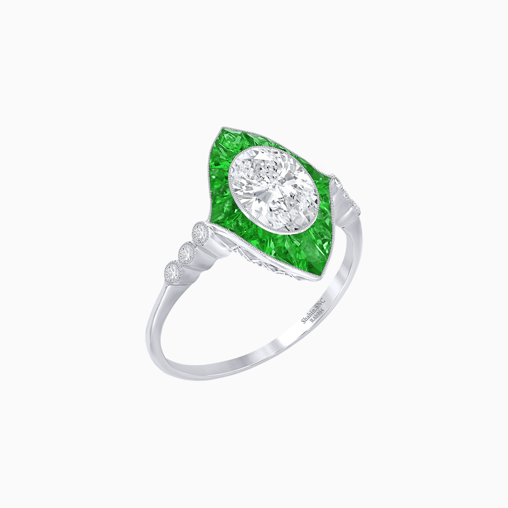 Vintage - Inspired Oval Mounting Ring with Intricate Gemstone Frame - Shahin Jewelry