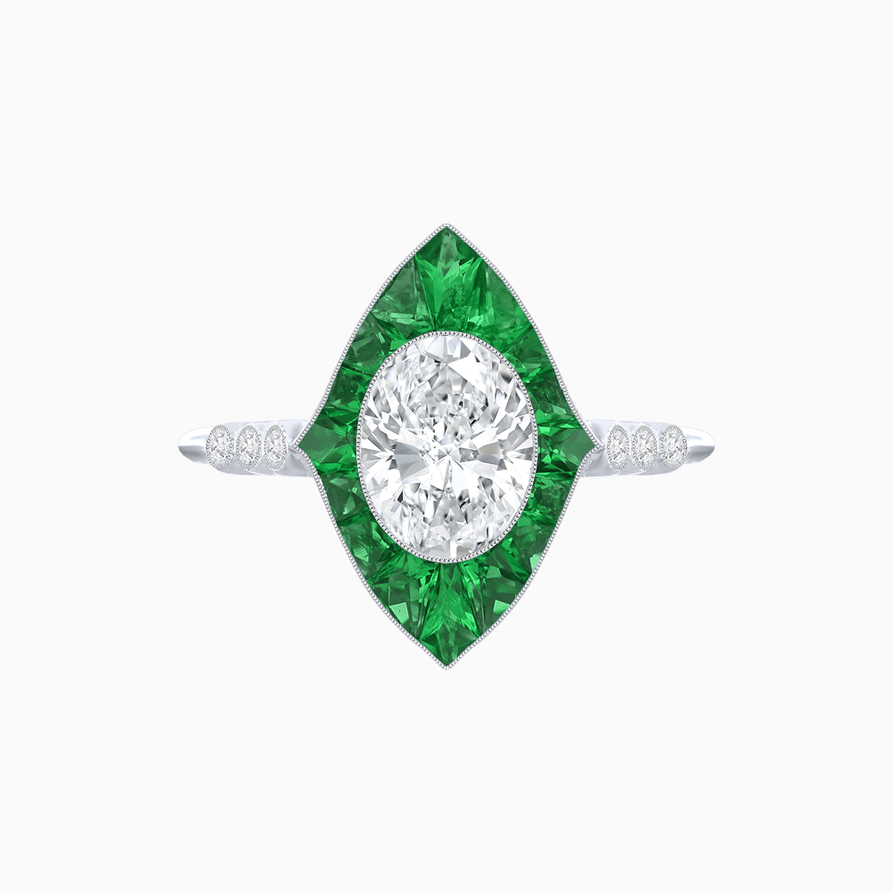 Vintage - Inspired Oval Mounting Ring with Intricate Gemstone Frame - Shahin Jewelry