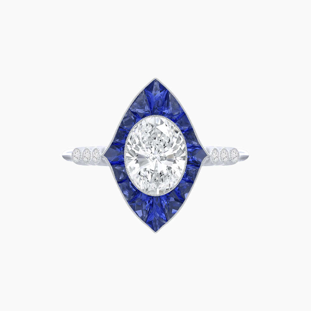 Vintage - Inspired Oval Mounting Ring with Intricate Gemstone Frame - Shahin Jewelry