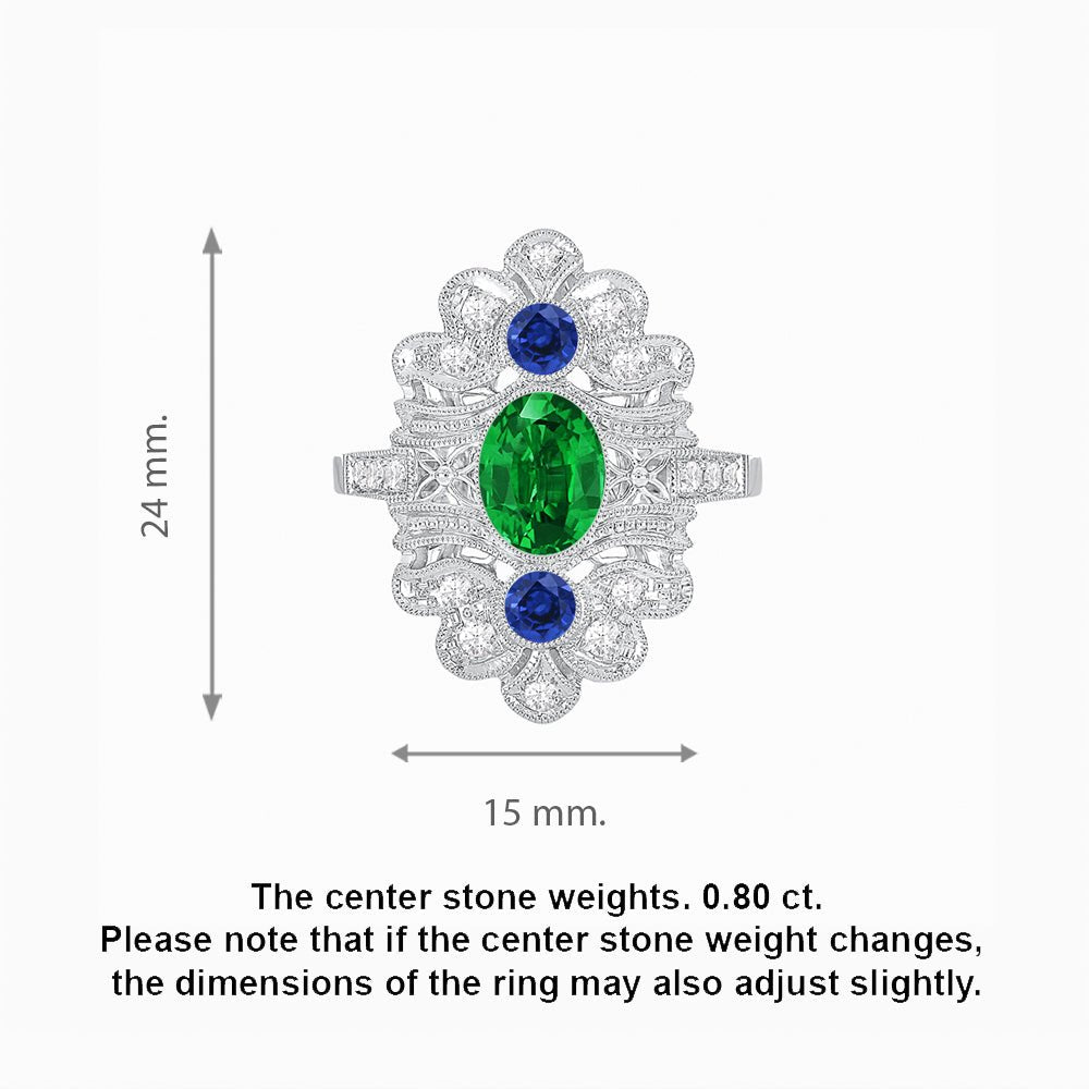 Vintage Inspired Oval Three-Stone Floral Filigree Statement Ring - Shahin Jewelry