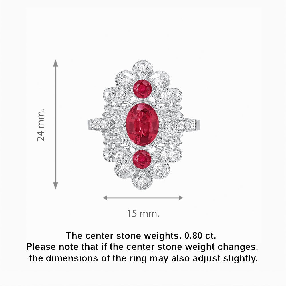 Vintage Inspired Oval Three-Stone Floral Filigree Statement Ring - Shahin Jewelry