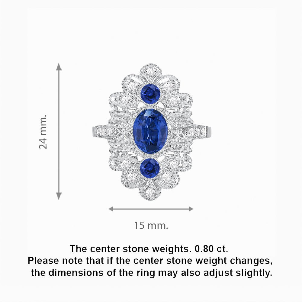 Vintage Inspired Oval Three-Stone Floral Filigree Statement Ring - Shahin Jewelry