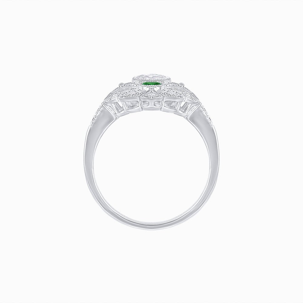 Vintage Inspired Oval Three-Stone Floral Filigree Statement Ring - Shahin Jewelry