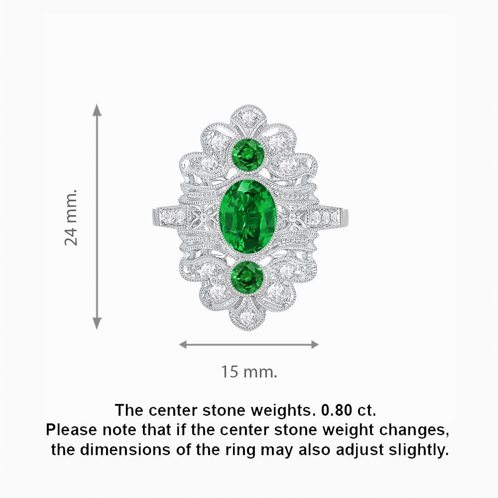 Vintage Inspired Oval Three-Stone Floral Filigree Statement Ring - Shahin Jewelry
