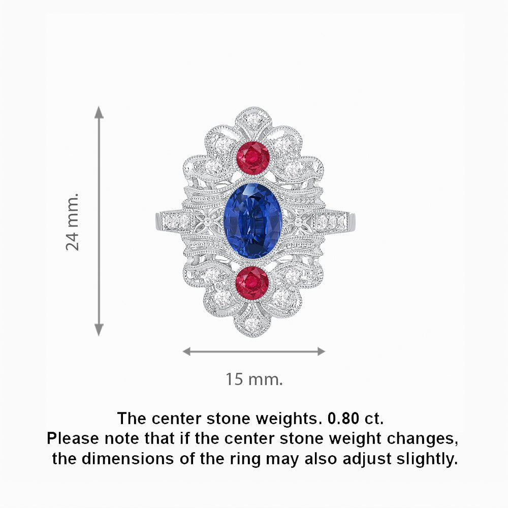 Vintage Inspired Oval Three-Stone Floral Filigree Statement Ring - Shahin Jewelry