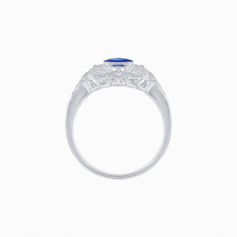 Vintage Inspired Oval Three-Stone Floral Filigree Statement Ring - Shahin Jewelry