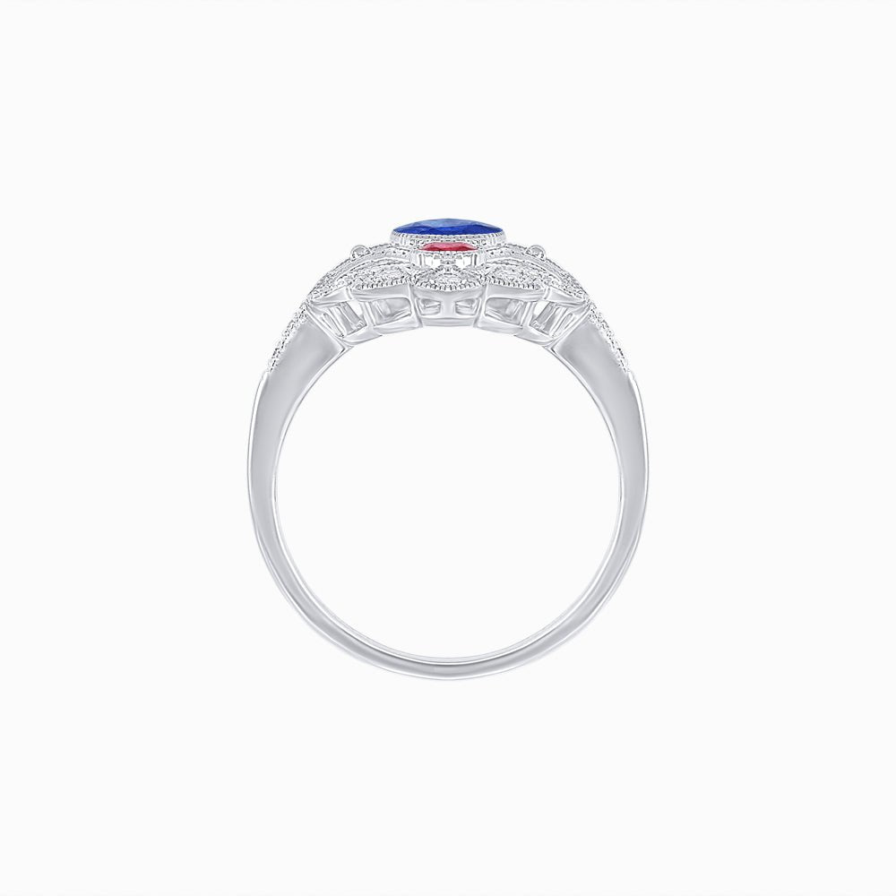 Vintage Inspired Oval Three-Stone Floral Filigree Statement Ring - Shahin Jewelry