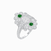 Vintage Inspired Oval Three-Stone Floral Filigree Statement Ring - Shahin Jewelry