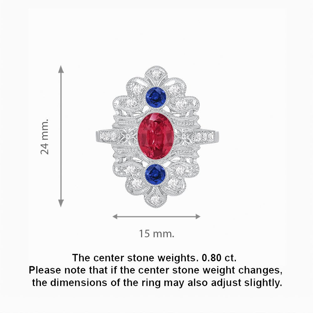 Vintage Inspired Oval Three-Stone Floral Filigree Statement Ring - Shahin Jewelry