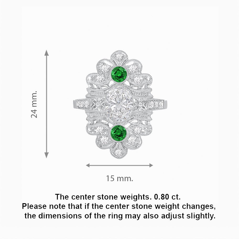 Vintage Inspired Oval Three-Stone Floral Filigree Statement Ring - Shahin Jewelry