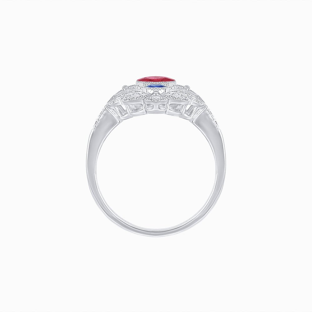Vintage Inspired Oval Three-Stone Floral Filigree Statement Ring - Shahin Jewelry