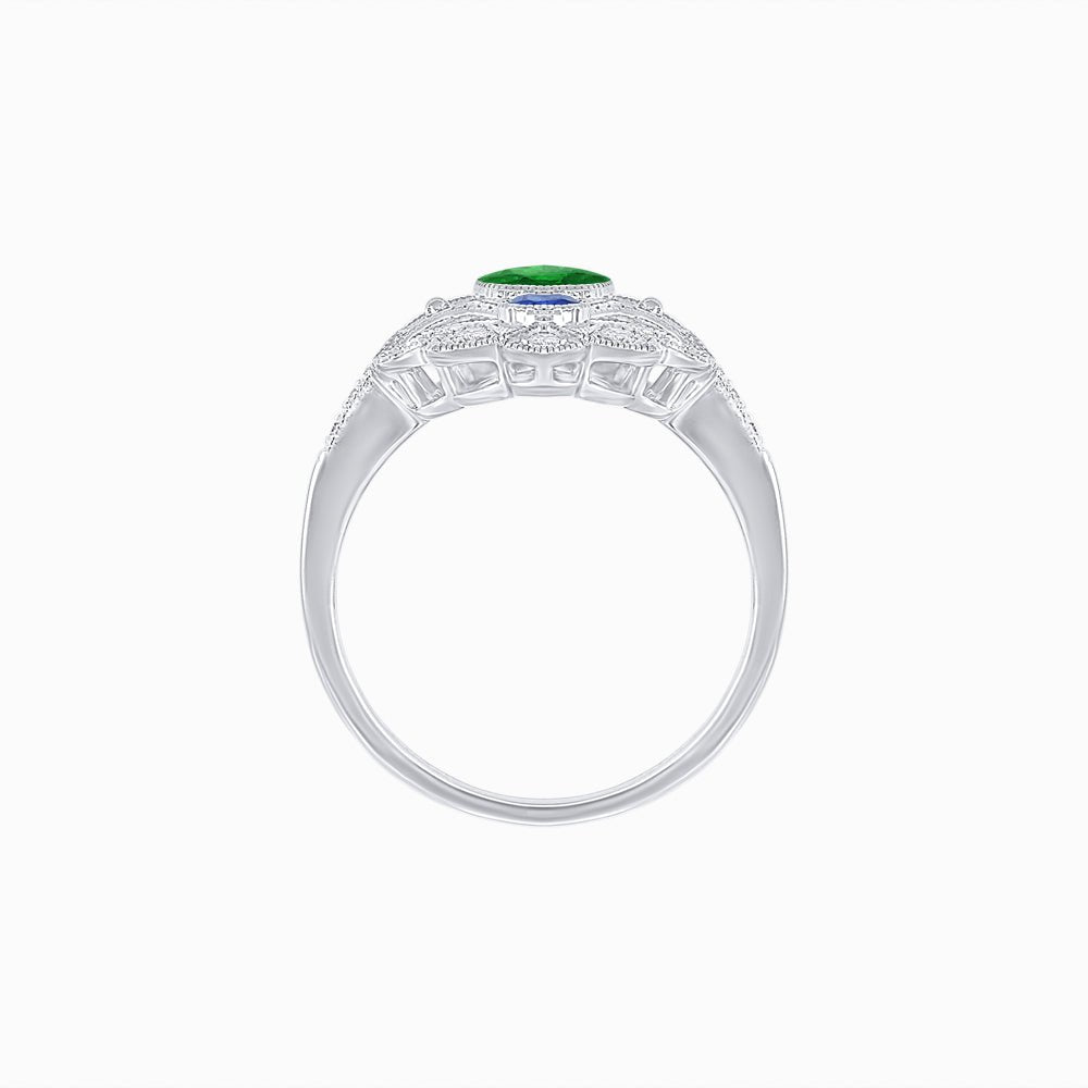 Vintage Inspired Oval Three-Stone Floral Filigree Statement Ring - Shahin Jewelry