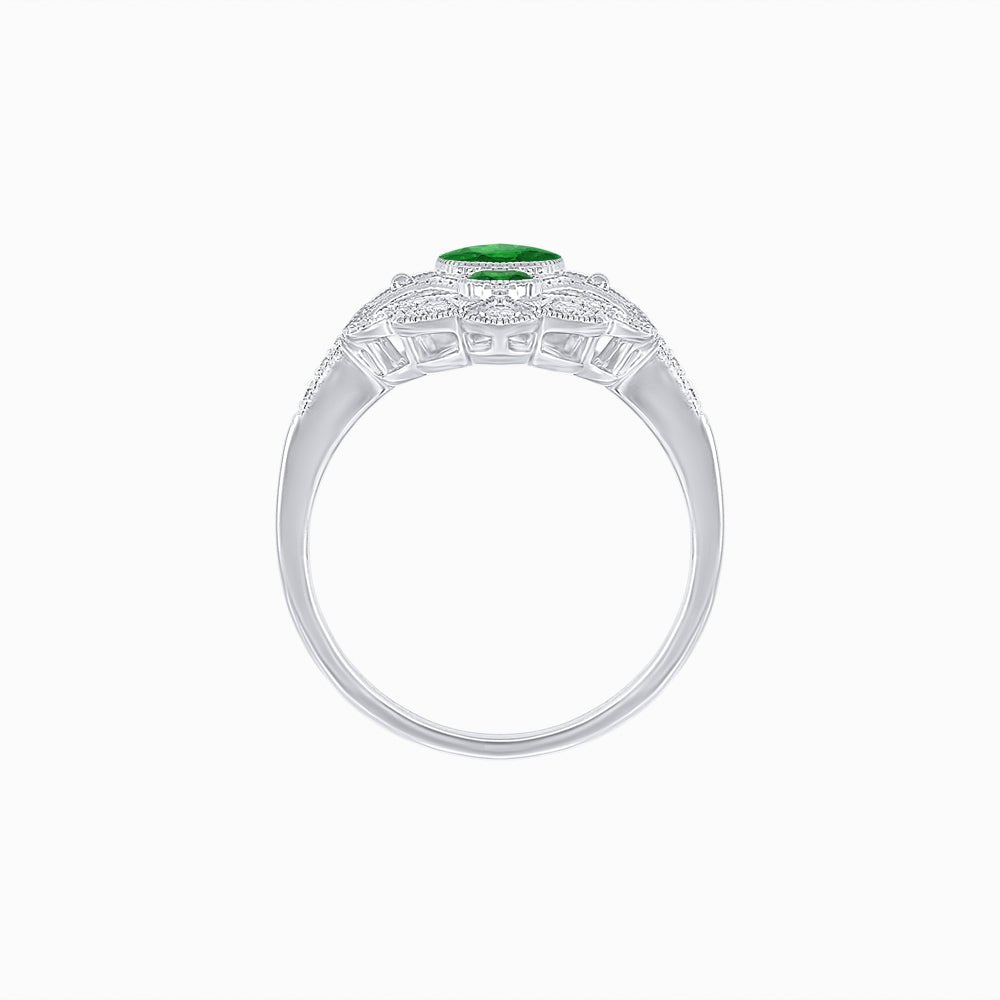 Vintage Inspired Oval Three-Stone Floral Filigree Statement Ring - Shahin Jewelry