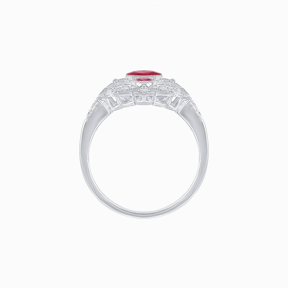 Vintage Inspired Oval Three-Stone Floral Filigree Statement Ring - Shahin Jewelry
