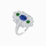 Load image into Gallery viewer, Vintage Inspired Oval Three-Stone Floral Filigree Statement Ring - Shahin Jewelry