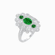 Vintage Inspired Oval Three-Stone Floral Filigree Statement Ring - Shahin Jewelry