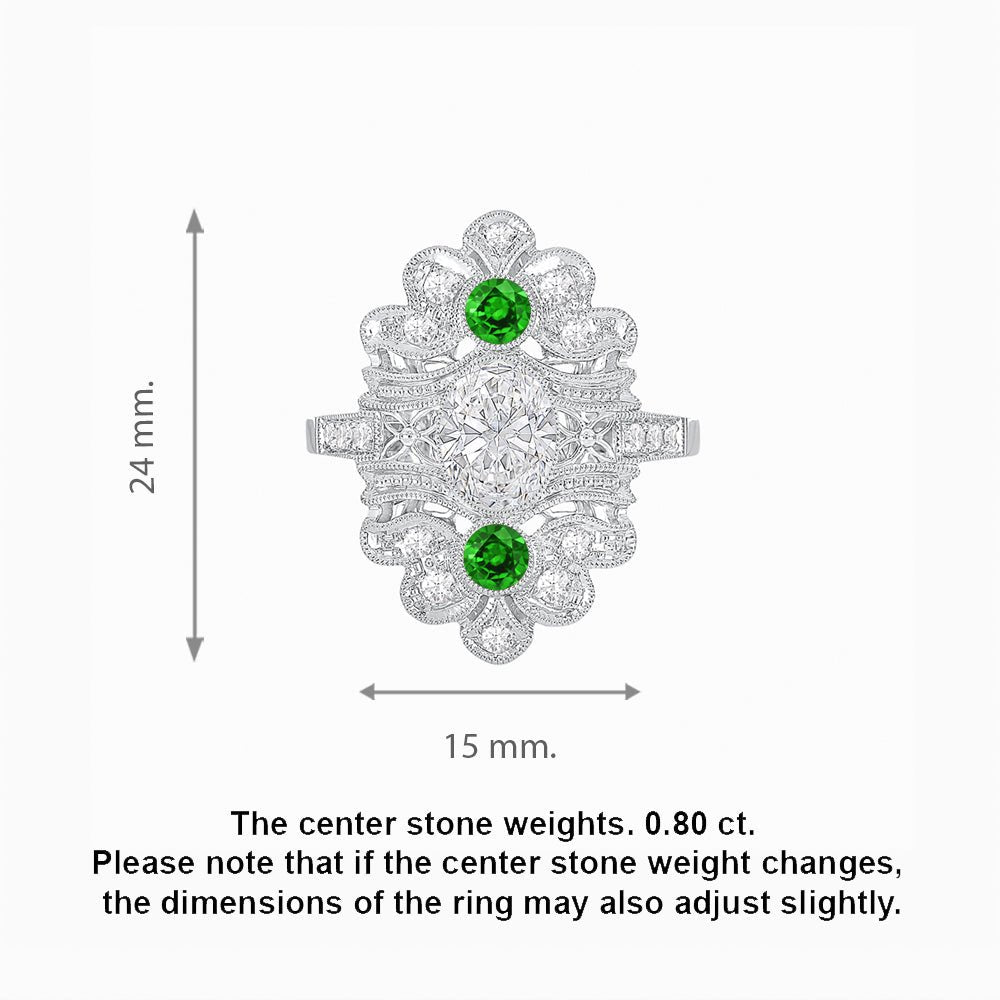Vintage Inspired Oval Three-Stone Floral Filigree Statement Ring - Shahin Jewelry