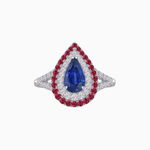 Load image into Gallery viewer, Vintage Inspired Pear Cut Double Halo Gemstone &amp; Diamond Ring - Shahin Jewelry
