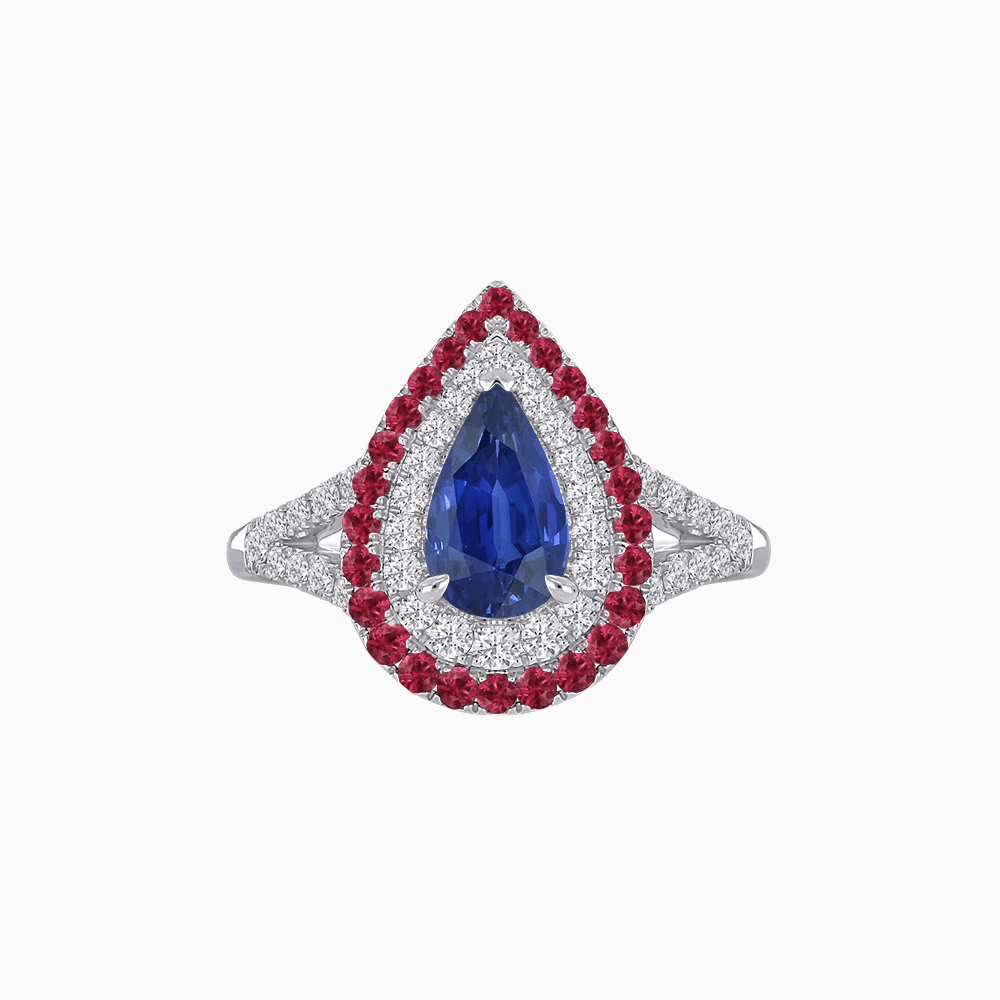 Vintage Inspired Pear Cut Double Halo Gemstone & Diamond Ring - Shahin Jewelry