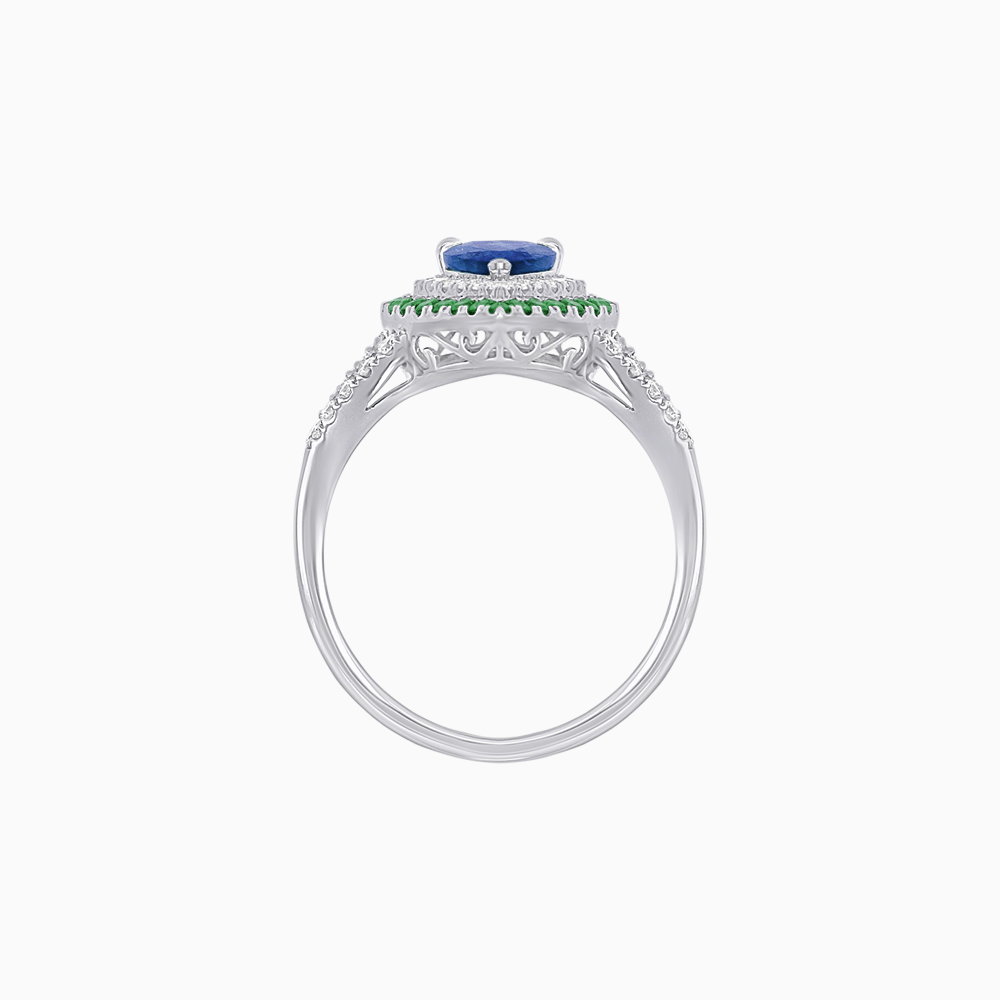 Vintage Inspired Pear Cut Double Halo Gemstone & Diamond Ring - Shahin Jewelry