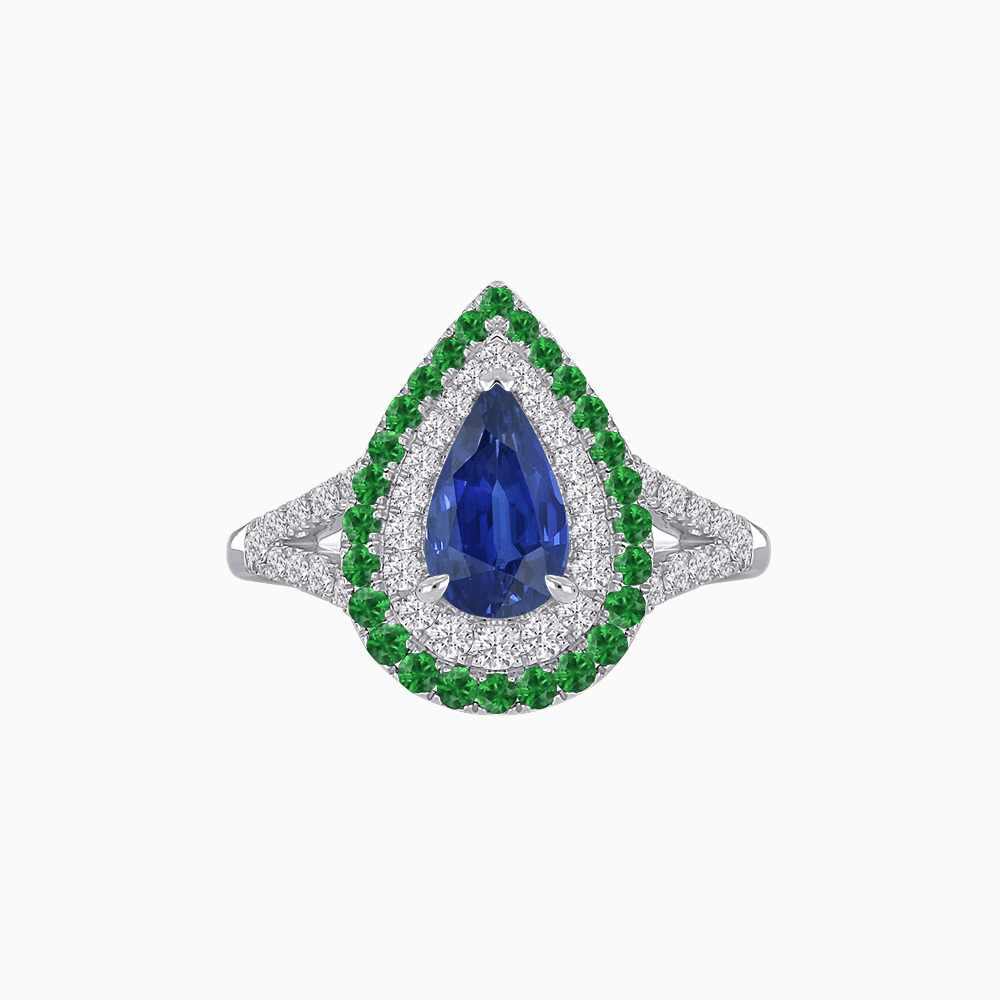 Vintage Inspired Pear Cut Double Halo Gemstone & Diamond Ring - Shahin Jewelry