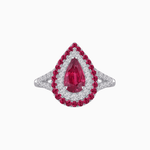 Load image into Gallery viewer, Vintage Inspired Pear Cut Double Halo Gemstone &amp; Diamond Ring - Shahin Jewelry