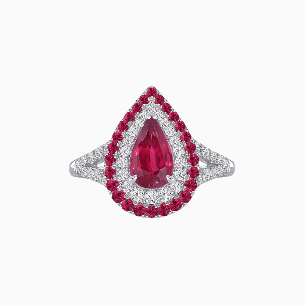 Vintage Inspired Pear Cut Double Halo Gemstone & Diamond Ring - Shahin Jewelry