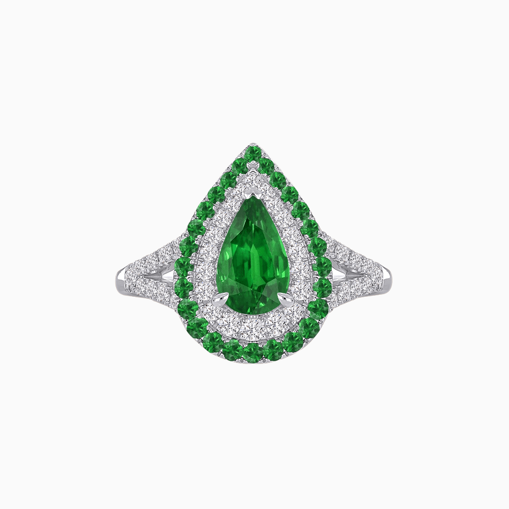 Vintage Inspired Pear Cut Double Halo Gemstone & Diamond Ring - Shahin Jewelry