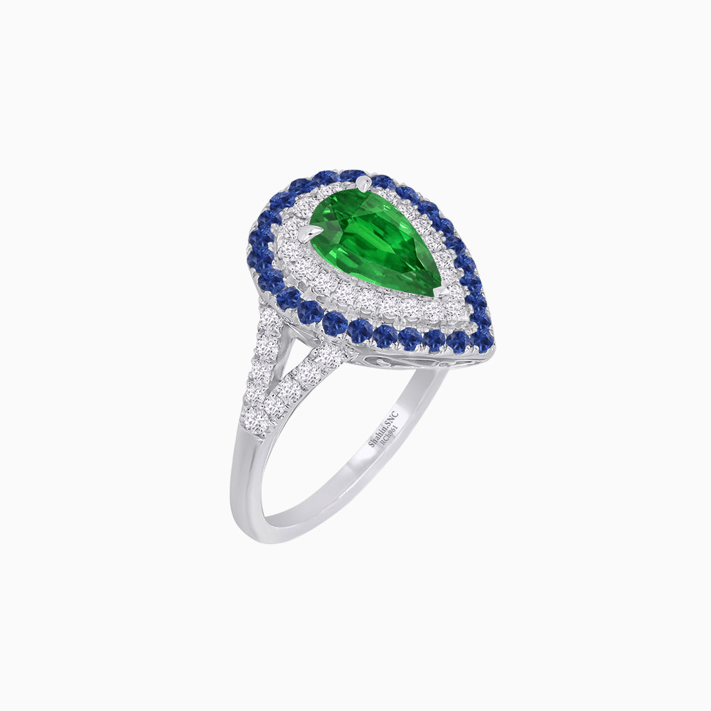 Vintage Inspired Pear Cut Double Halo Gemstone & Diamond Ring - Shahin Jewelry