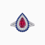 Load image into Gallery viewer, Vintage Inspired Pear Cut Double Halo Gemstone &amp; Diamond Ring - Shahin Jewelry