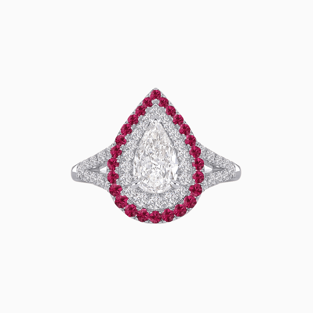 Vintage Inspired Pear Cut Double Halo Gemstone & Diamond Ring - Shahin Jewelry