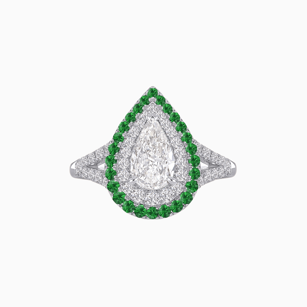 Vintage Inspired Pear Cut Double Halo Gemstone & Diamond Ring - Shahin Jewelry