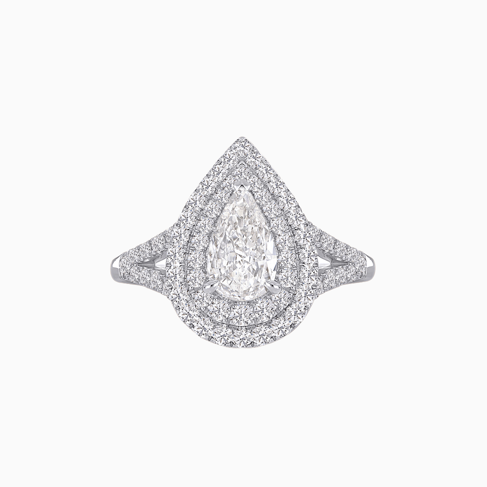 Vintage Inspired Pear Cut Double Halo Gemstone & Diamond Ring - Shahin Jewelry