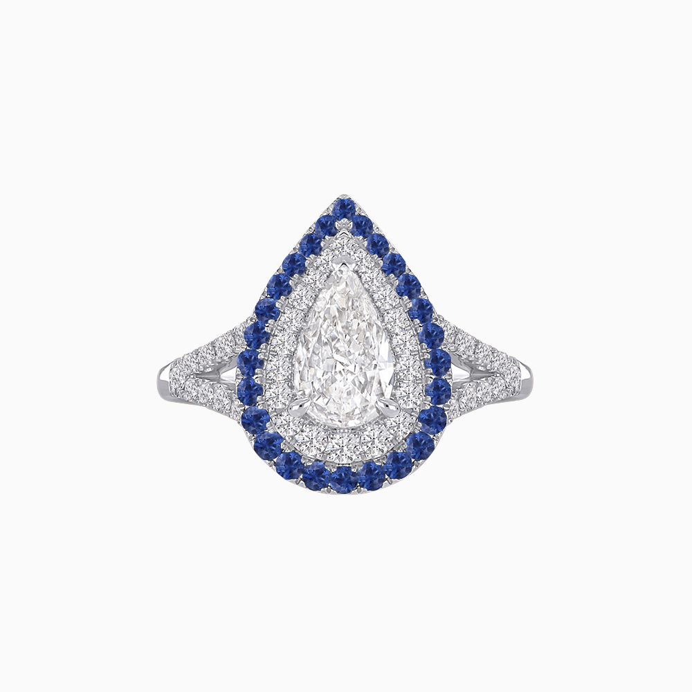 Vintage Inspired Pear Cut Double Halo Gemstone & Diamond Ring - Shahin Jewelry