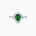 Load image into Gallery viewer, Vintage Inspired Pear Cut Floral Halo Ring with Milgrain - Shahin Jewelry