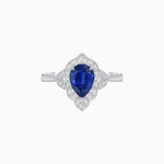 Load image into Gallery viewer, Vintage Inspired Pear Cut Floral Halo Ring with Milgrain - Shahin Jewelry